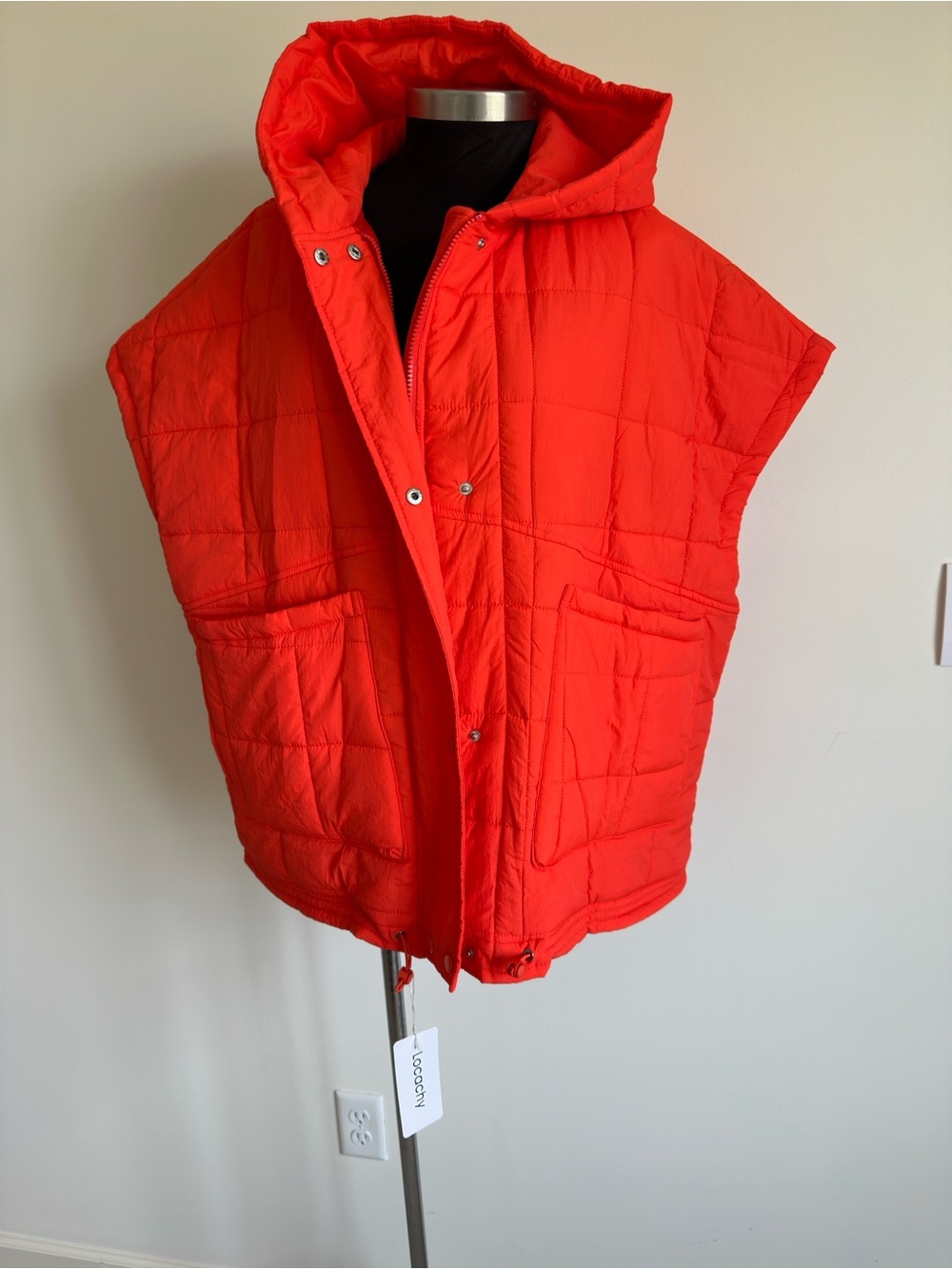 Orange Hooded Quilted Vest Jacket